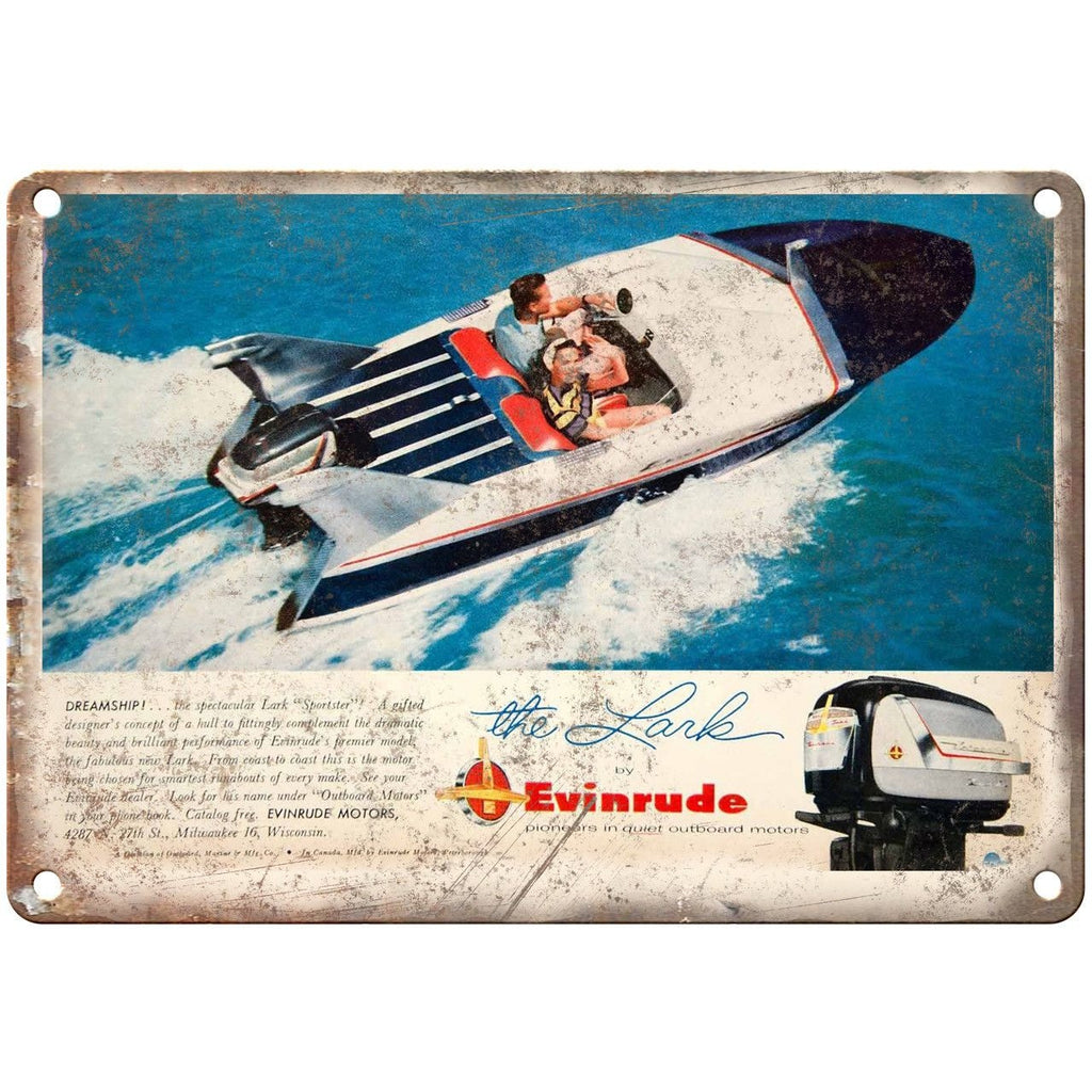 Evinrude Outboard Motors The Lark Boating Ad 9" x 12" Reproduction Metal Sign