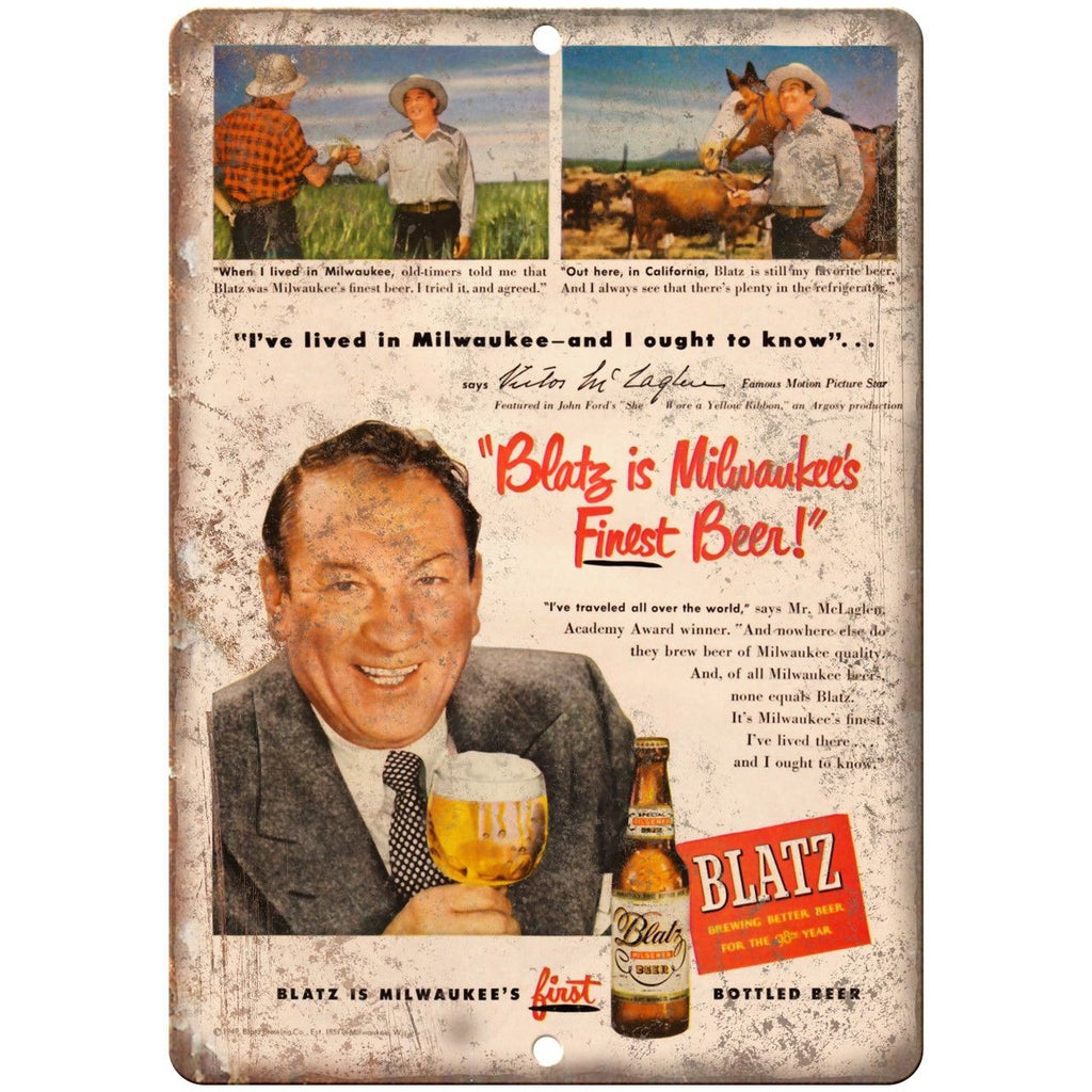 McLaglen Blatz Vintage Beer Man Cave Ad 9" x 12" Reproduction Metal Sign E241