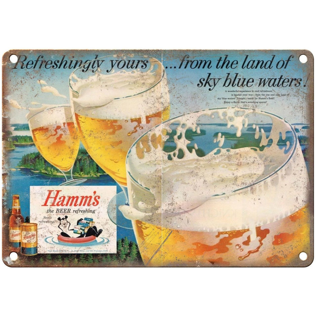 10" x 7" Metal Sign - Hamm's Beer Sky Blue Waters - Vintage Look Reproduction