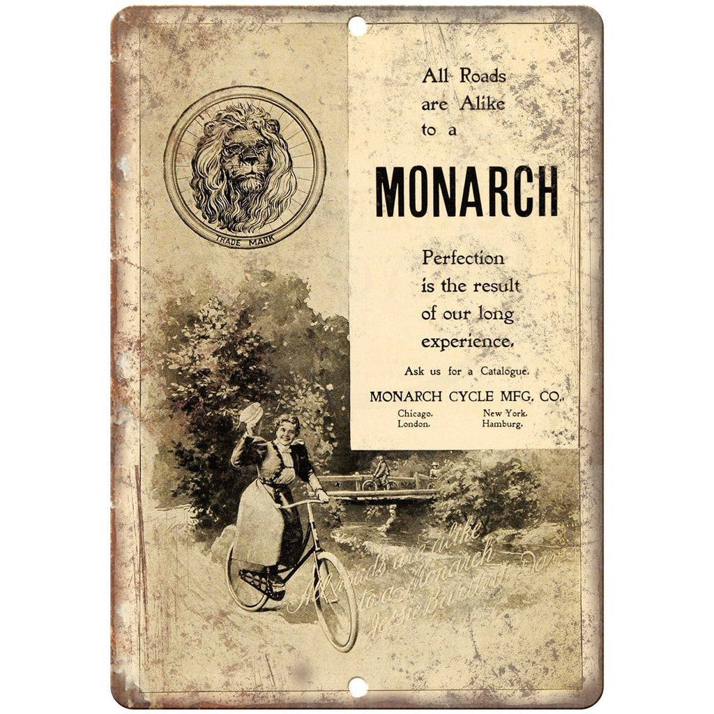 Monarch Cycle Mfg. Co. Bicycle Vintage Ad 10" x 7" Reproduction Metal Sign B413