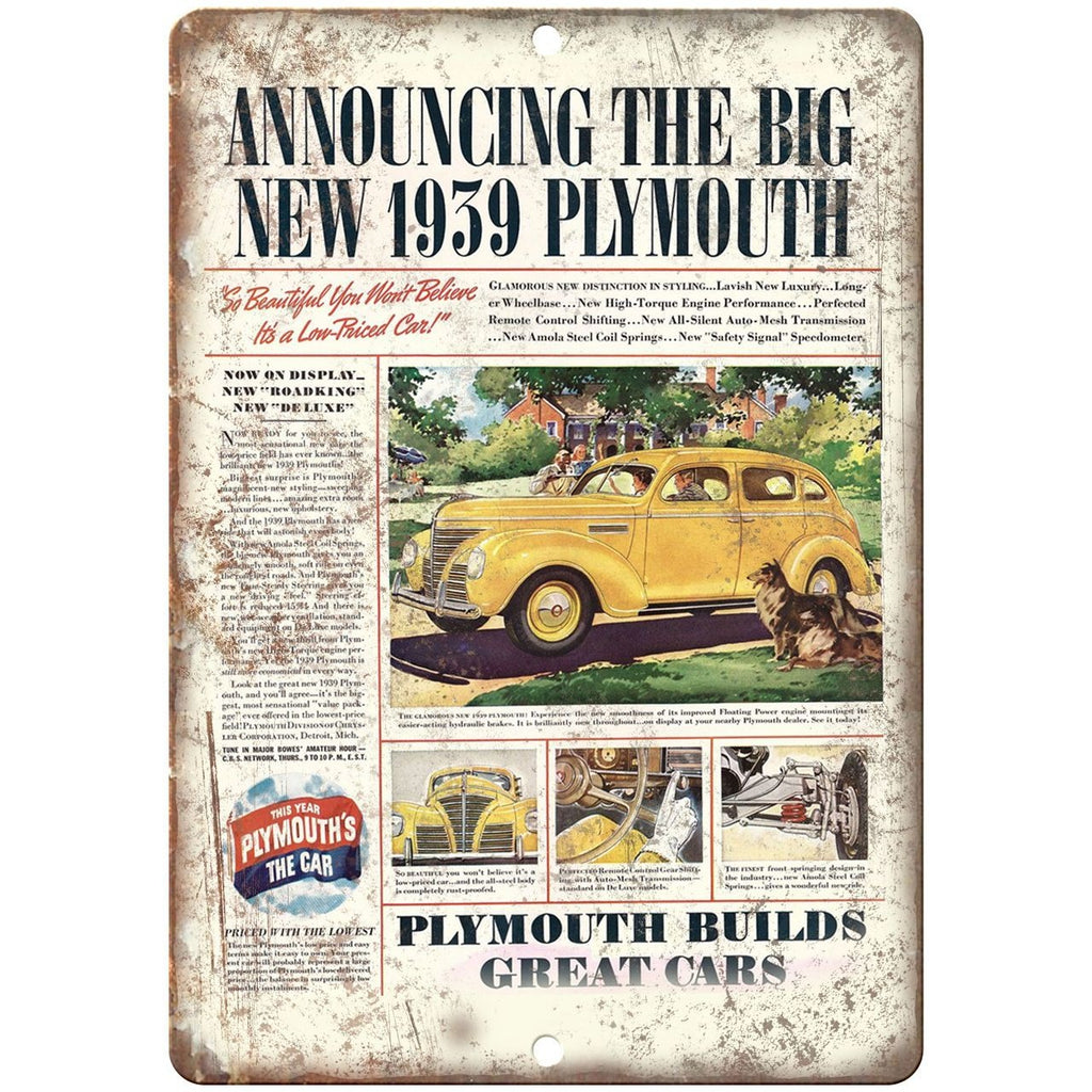 1939 Plymouth Builds Great Cars 10" x 7" Reproduction Metal Sign