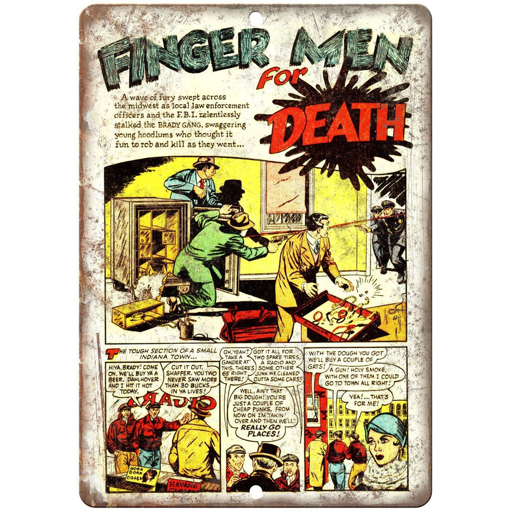 Finger Men for Death Vintage Comic Strip 10" X 7" Reproduction Metal Sign J366