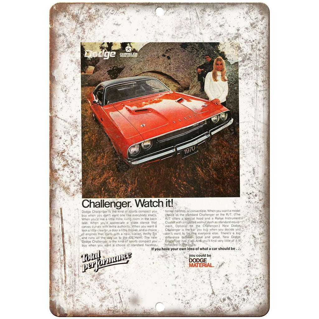 1970 Dodge Challenger Sports Car 10" x 7" Reproduction Metal Sign