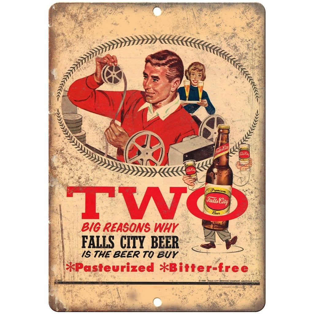 Falls City Beer Two Reasons Why Vintage Ad 10" x 7" Reproduction Metal Sign E264