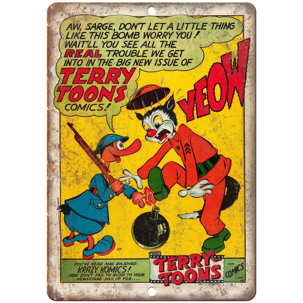 Terry Toons Comic Vintage Cover Art 10" X 7" Reproduction Metal Sign J242
