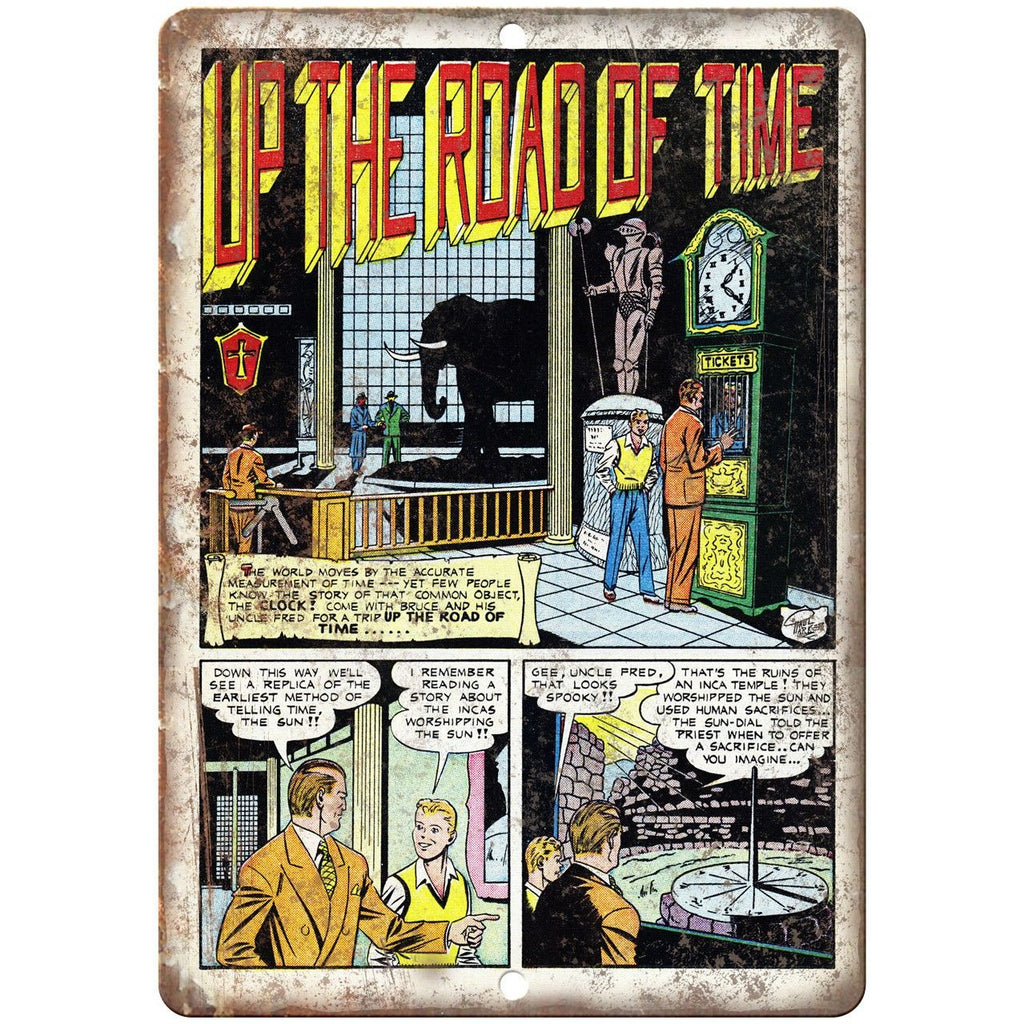 Up The Road of Time Vintage Comic Strip 10" X 7" Reproduction Metal Sign J493