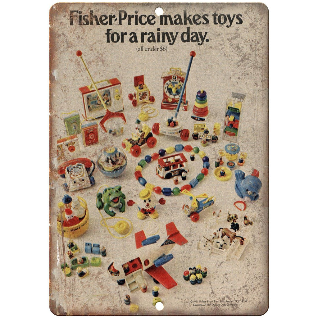 Fisher-Price Rainy Day Toy Ad 1971 10"X7" Reproduction Metal Sign ZD15