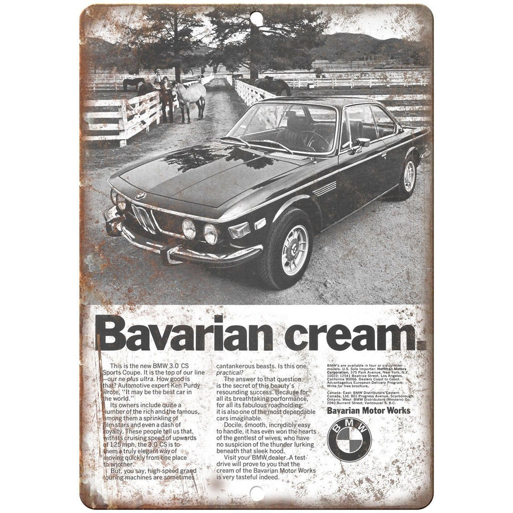 BMW Bavarian Cream 3.0 CS Sports Coupe Ad 10" x 7" Reproduction Metal Sign A115