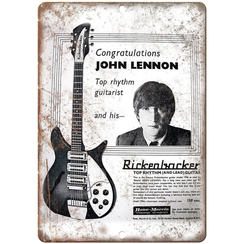 Rickenbacker Rhythm Lead Guitar John Lennon 10"X7" Reproduction Metal Sign R13