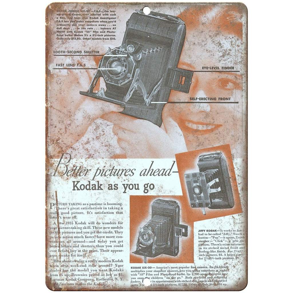 1935 - Jiffy Kodak Film Camera 10" x 7" Retro Look Metal Sign