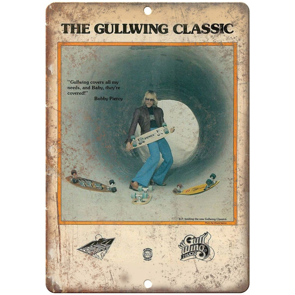 Gullwing Classic Skateboard Trucks Retro Ad - 10" x 7" Reproduction Metal Sign