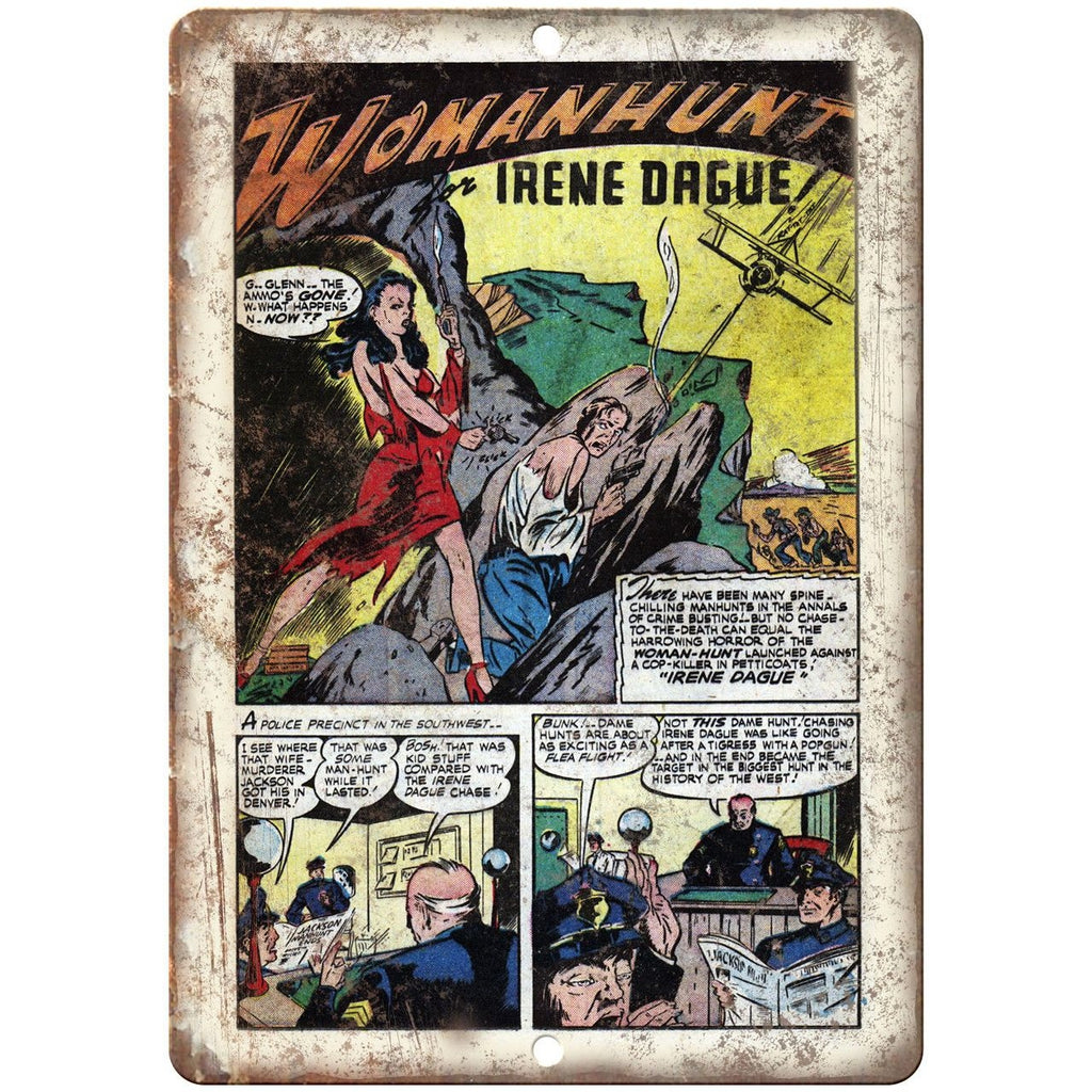 Womanhunt Ace Comics Vintege Comic Strip 10" X 7" Reproduction Metal Sign J372