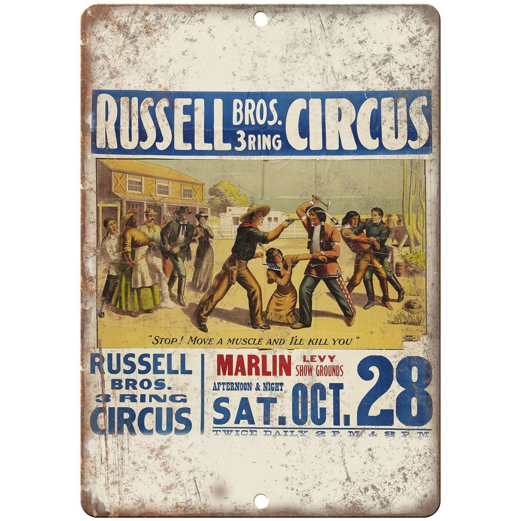 Russell Bros 3 Ring Circus Poster 9" x 12" Reproduction Metal Sign ZH83