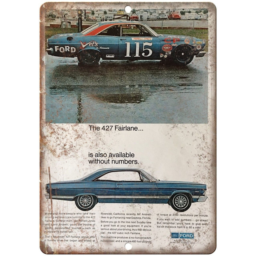 Ford 427 Fairlane Race Card Vintage Ad 10" x 7" Reproduction Metal Sign A21