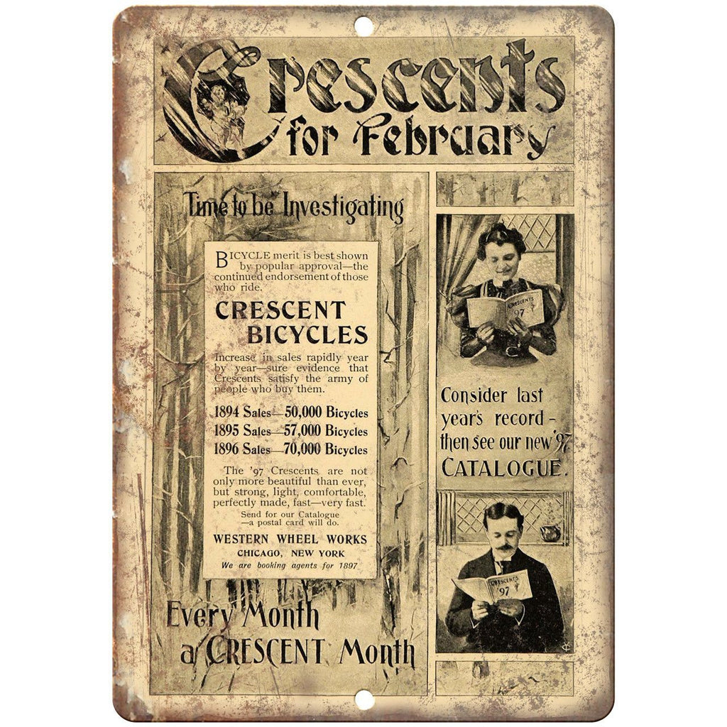 Crescents for February Bicycles Vintage Ad 10" x 7" Reproduction Metal Sign B390