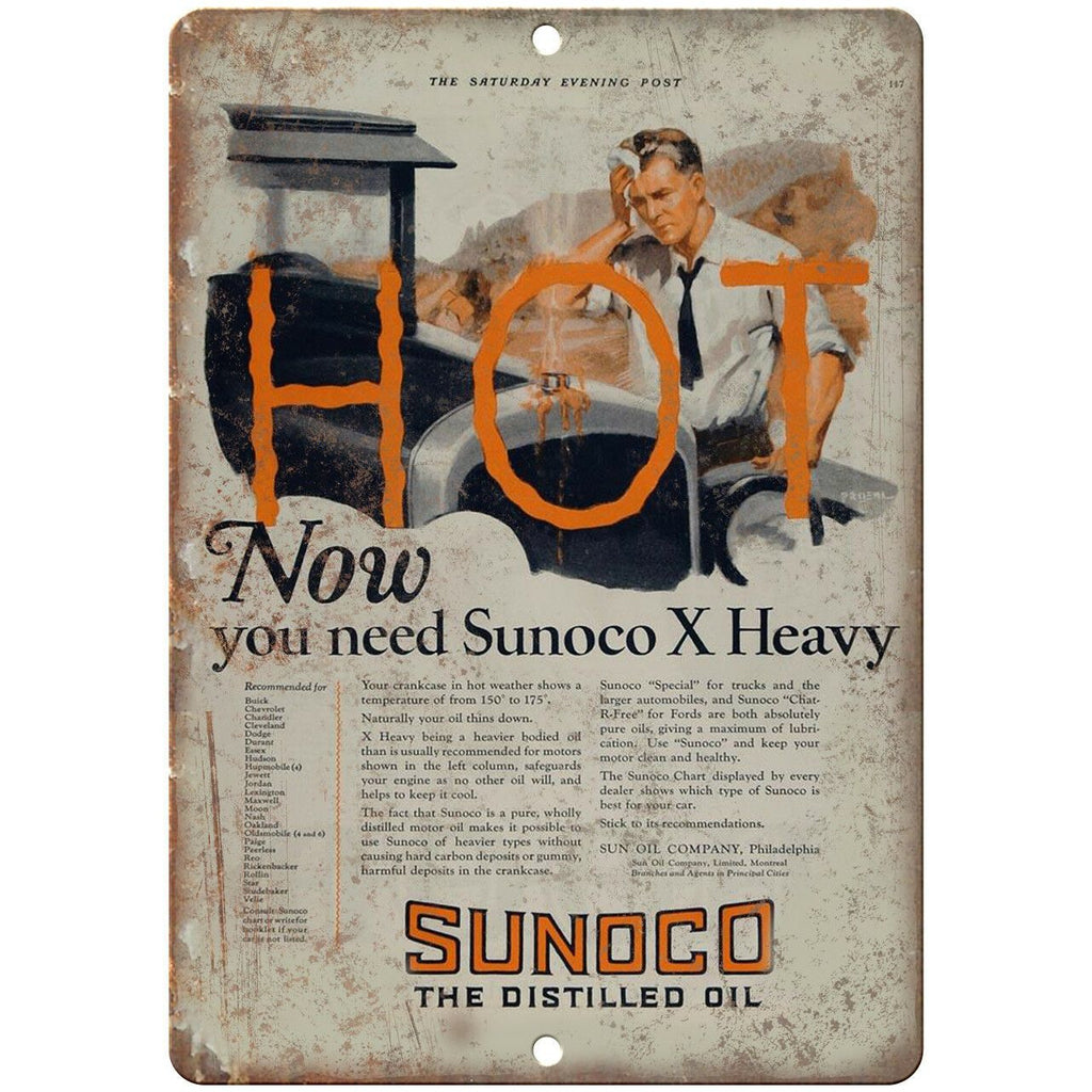 Sunoco Motor Oil Vintage Ad 10" X 7" Reproduction Metal Sign A814