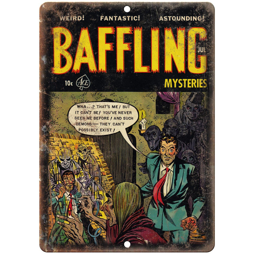 Baffling Mysteries Ace Comic Book Cover 10" x 7" Reproduction Metal Sign J523