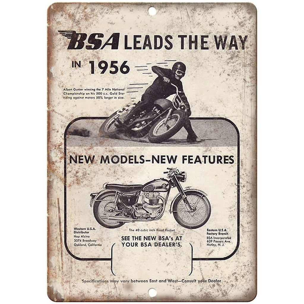 1956 BSA Motorcycle Vintage Garage Ad 10" X 7" Reproduction Metal Sign F21