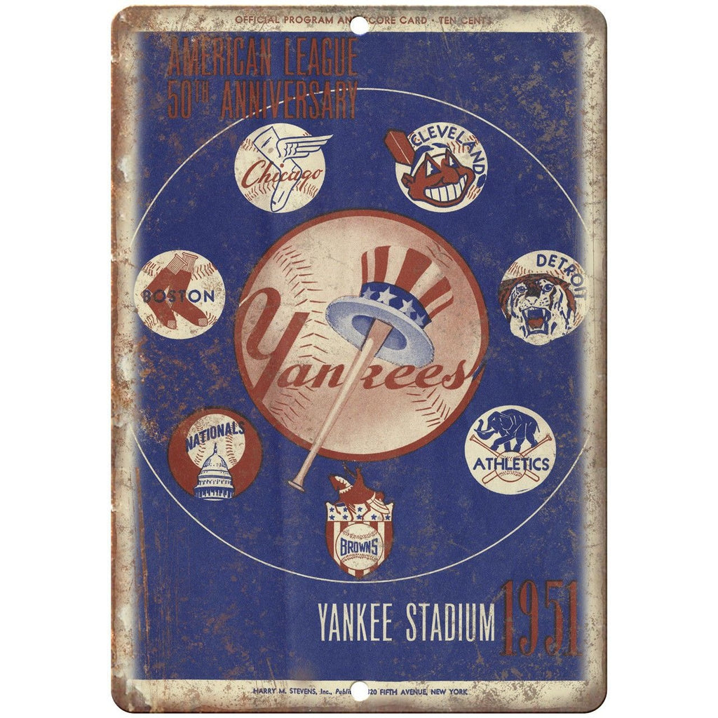 Yankees 1951 50 Year Anniverasary Program 10" x 7" Reproduction Metal Sign X22