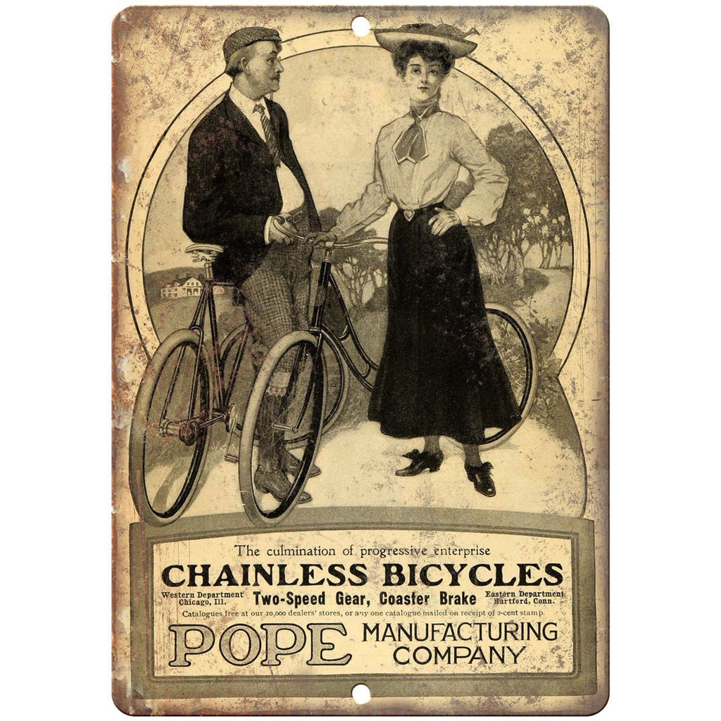 Pope Mfg. Company Chainless Bicycle Ad 10" x 7" Reproduction Metal Sign B331