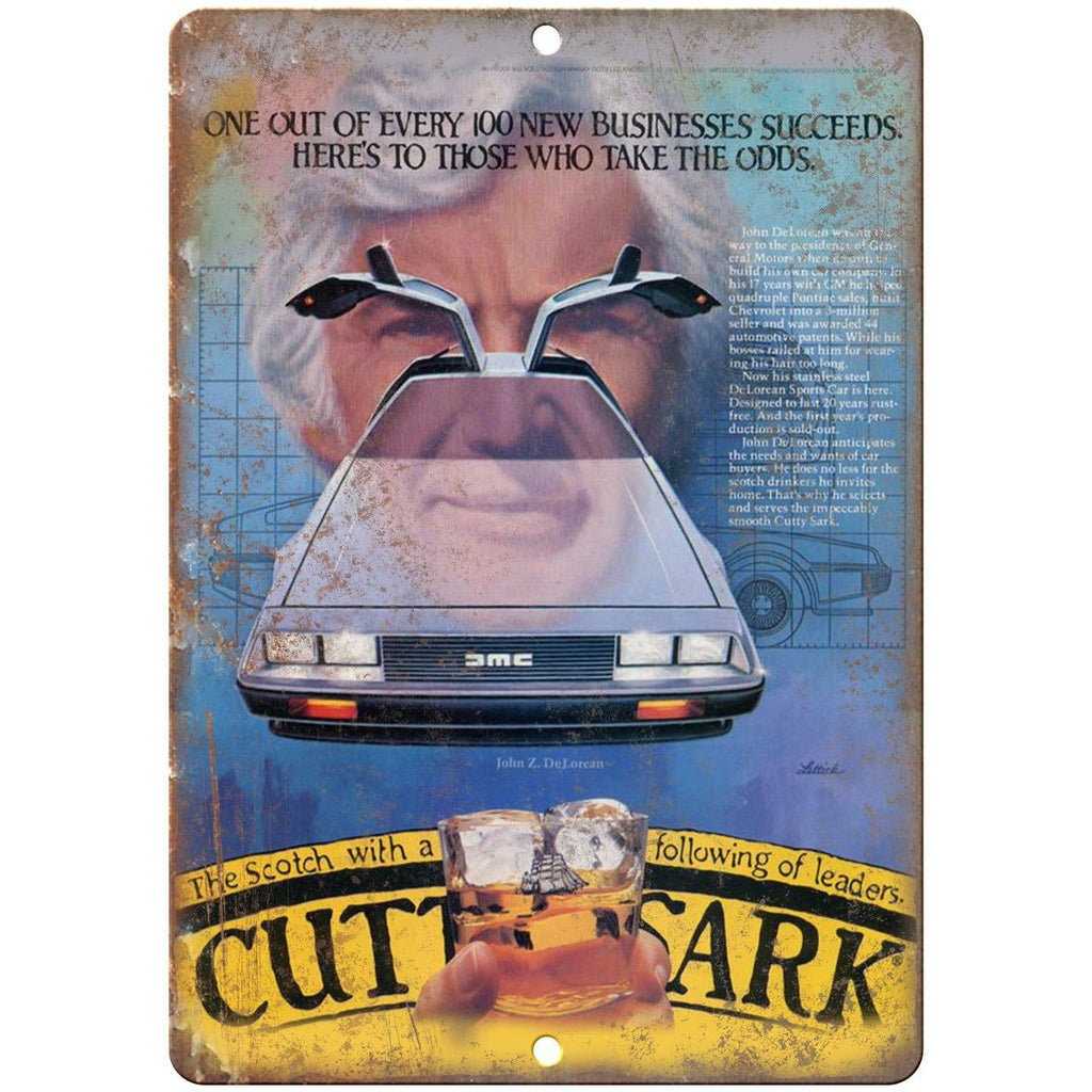 AMC DeLorean Vintage Car Ad Cutty Shark - 10" x 7" Retro Look Metal Sign