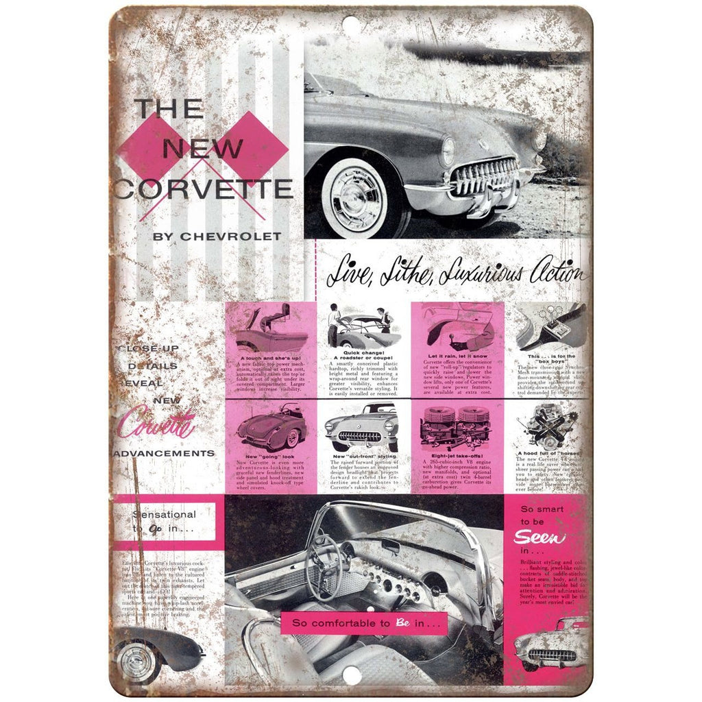 1956 Chevy Corvette Dealer Sales Flyer 10" x 7" Reproduction Metal Sign