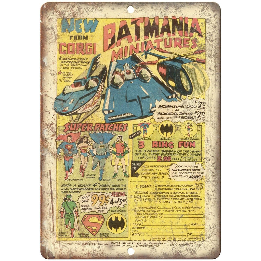Batmania Miniatures Vintage Comic Book Ad 10" X 7" Reproduction Metal Sign J110
