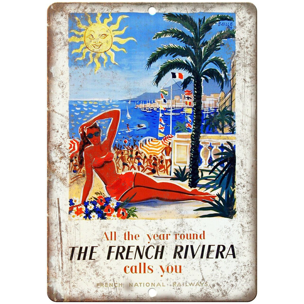 French Riviera Vintage Travel Poster Art 10" x 7" Reproduction Metal Sign T97