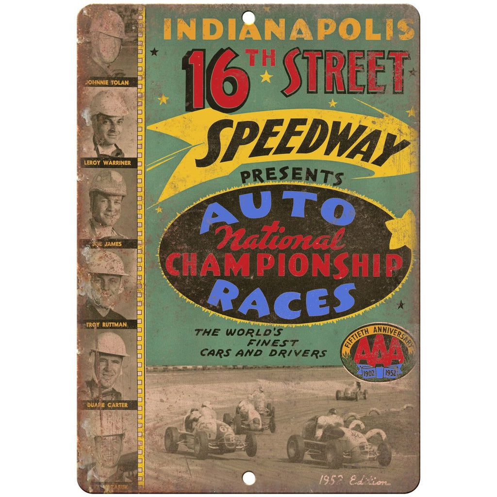 1952 Indianapolis 16th street speedway car races 10" x 7" Retro Metal Sign
