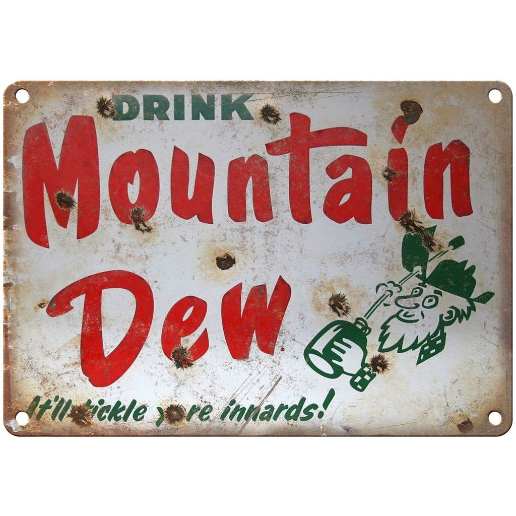 Porcelain Look Drink Mountain Dew Soda 10" x 7" Reproduction Metal Sign