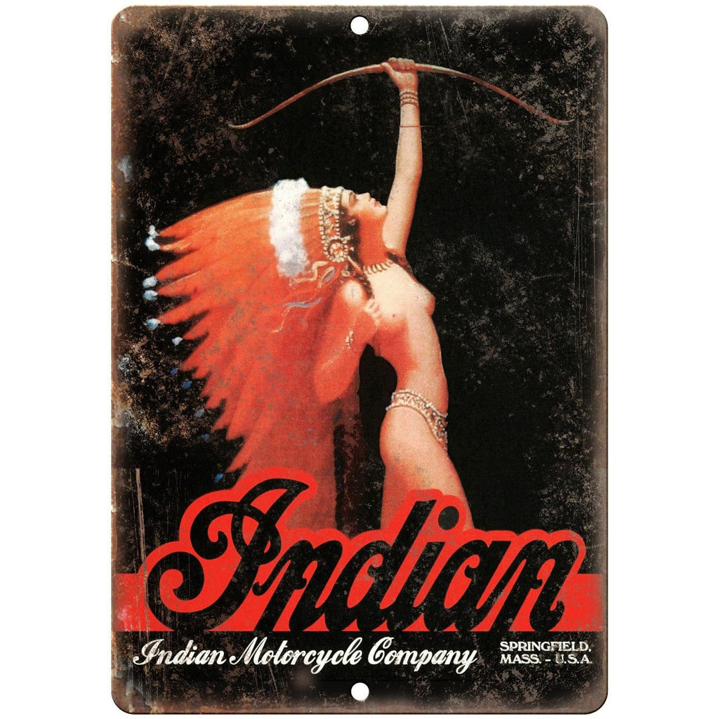 Indian Motorcycle Company Vintage Girl Ad 10" x 7" Reproduction Metal Sign F01
