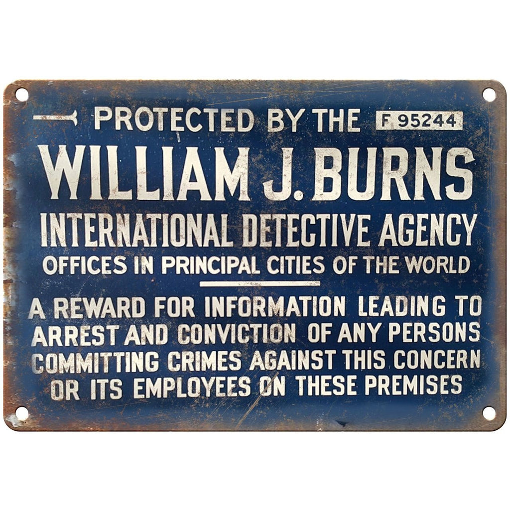 Porcelain Look William J. Burns Detective Agency 10" x 7" Retro Look Metal Sign