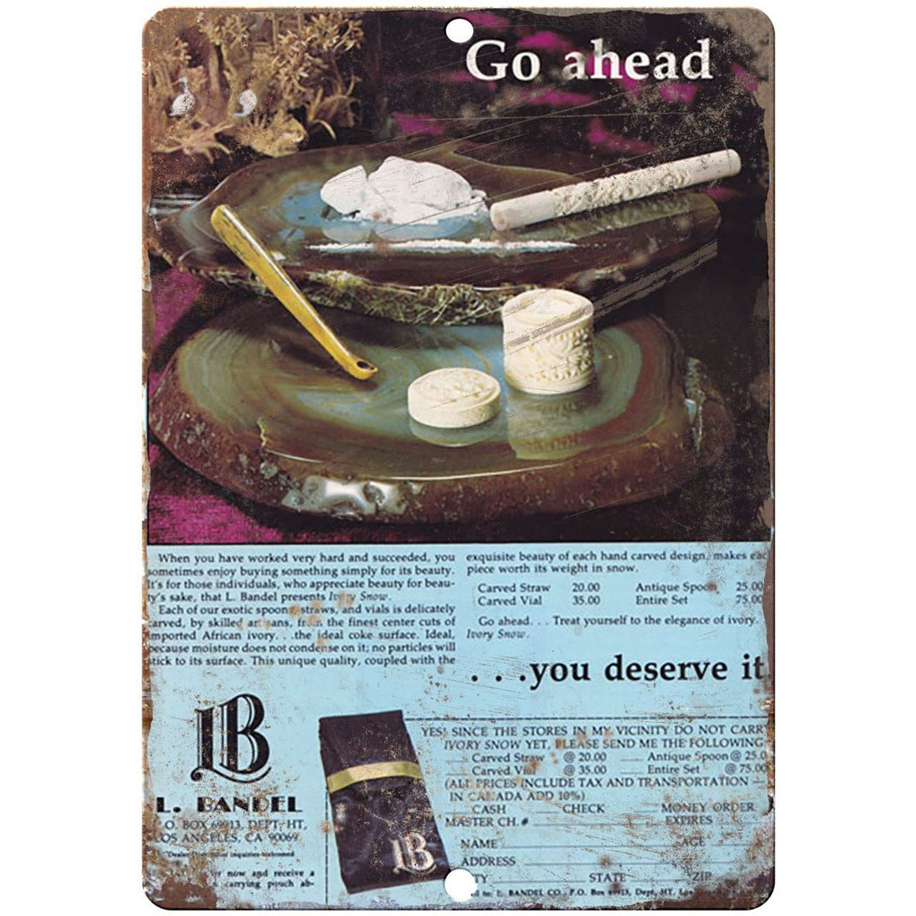 1970s Cocaine Go Ahead vintage advertising 10" x 7" reproduction metal sign