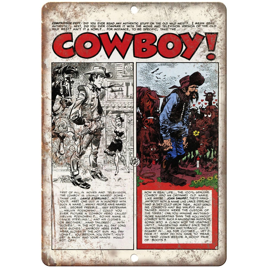 Cowboy Vintage Comic Strip Artwork 10" X 7" Reproduction Metal Sign J436