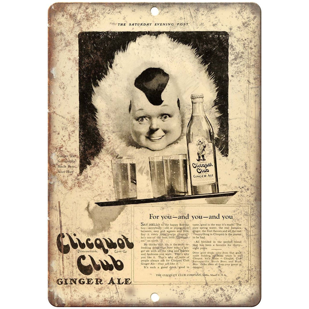 Clicquot Club Ginger Ale Ad 9" x 12" Reproduction Metal Sign N313