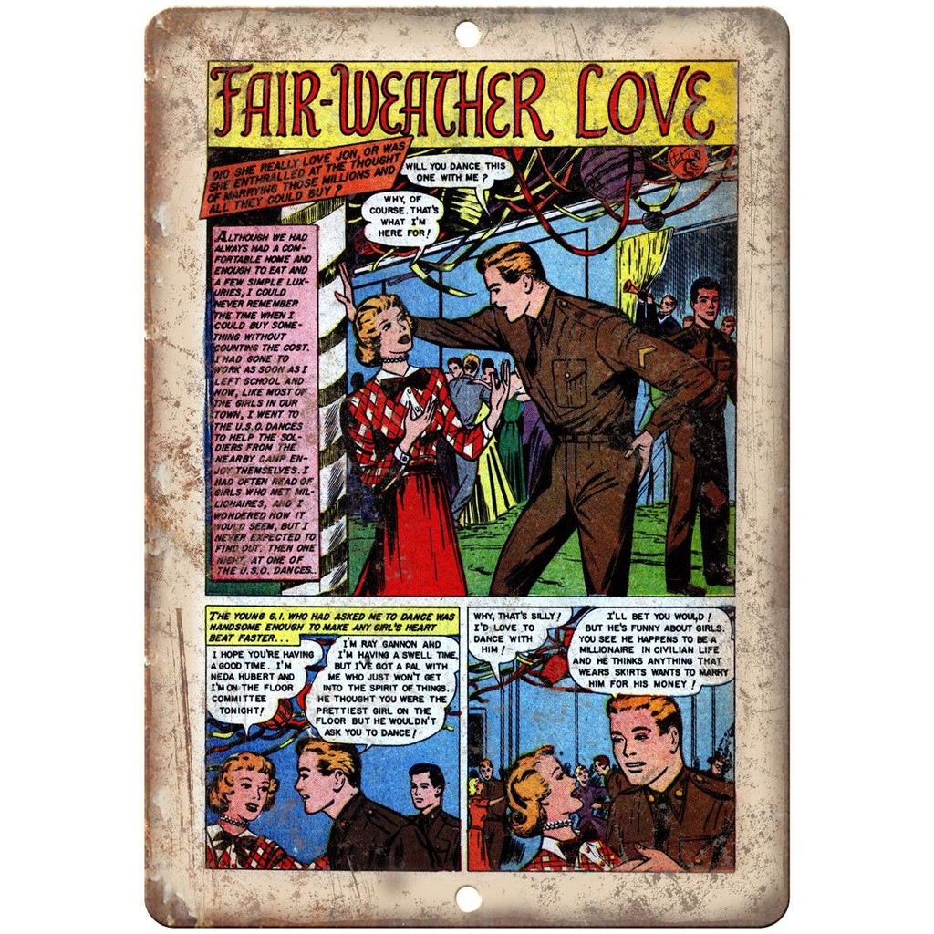 Fair Weather Love Vinteg Comic Strip Art 10" X 7" Reproduction Metal Sign J338
