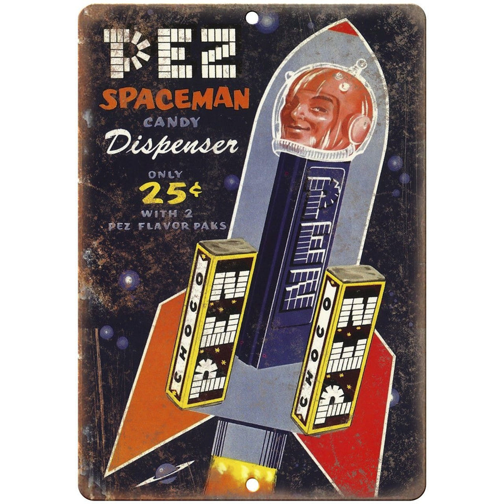 PEZ Spaceman Candy Dispenser Vintage Ad 10" X 7" Reproduction Metal Sign N67