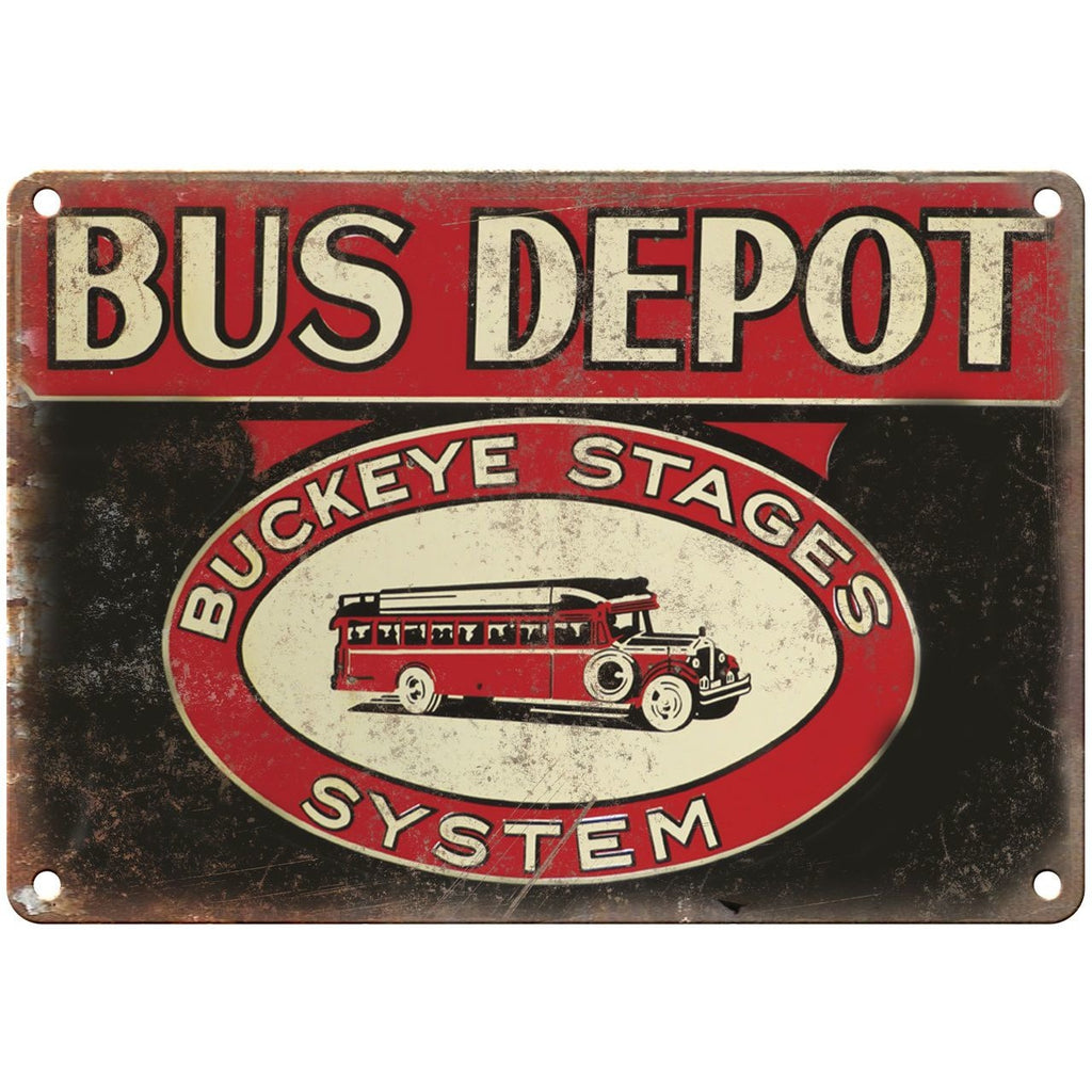 Porcelain Look Buckeye Stages Bus Depot 10" x 7" Reproduction Metal Sign