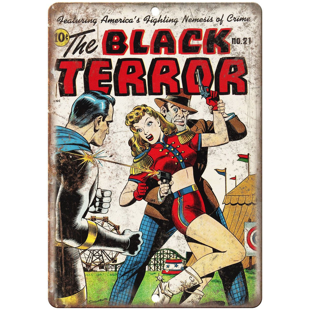 The Black Terror No 21 Comic Book Cover Ad 10" x 7" Reproduction Metal Sign J640