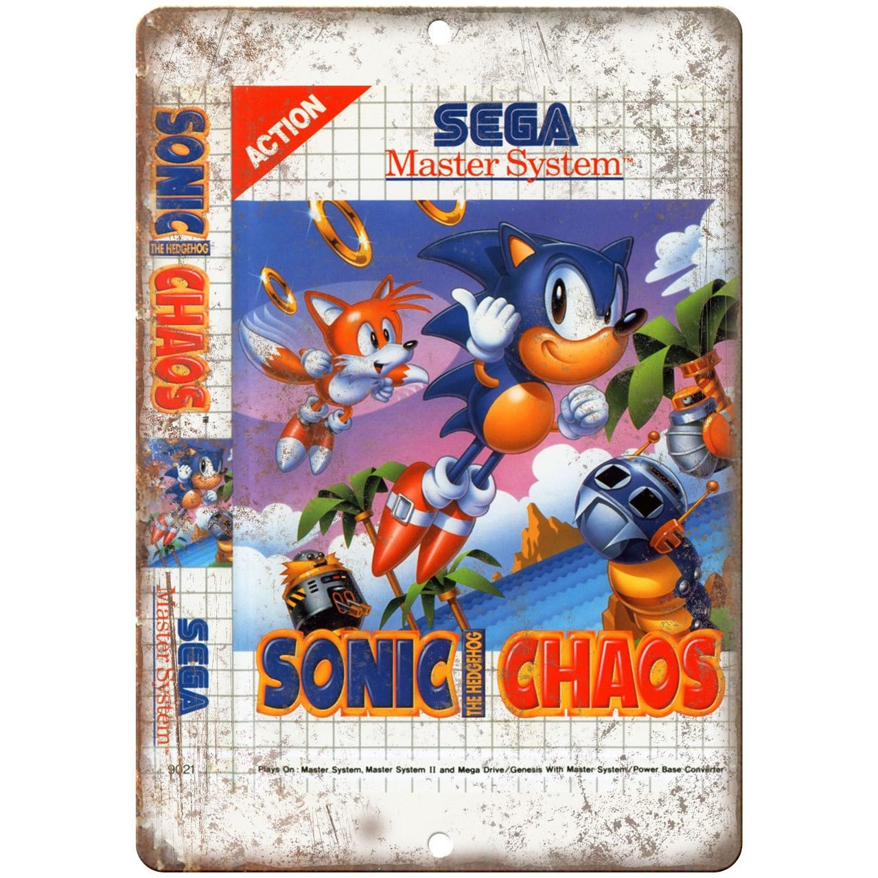 SEGA Master System Sonic the Hedgehog Box Art 10 x 7 Retro Look Meta –  Rusty Walls Sign Shop