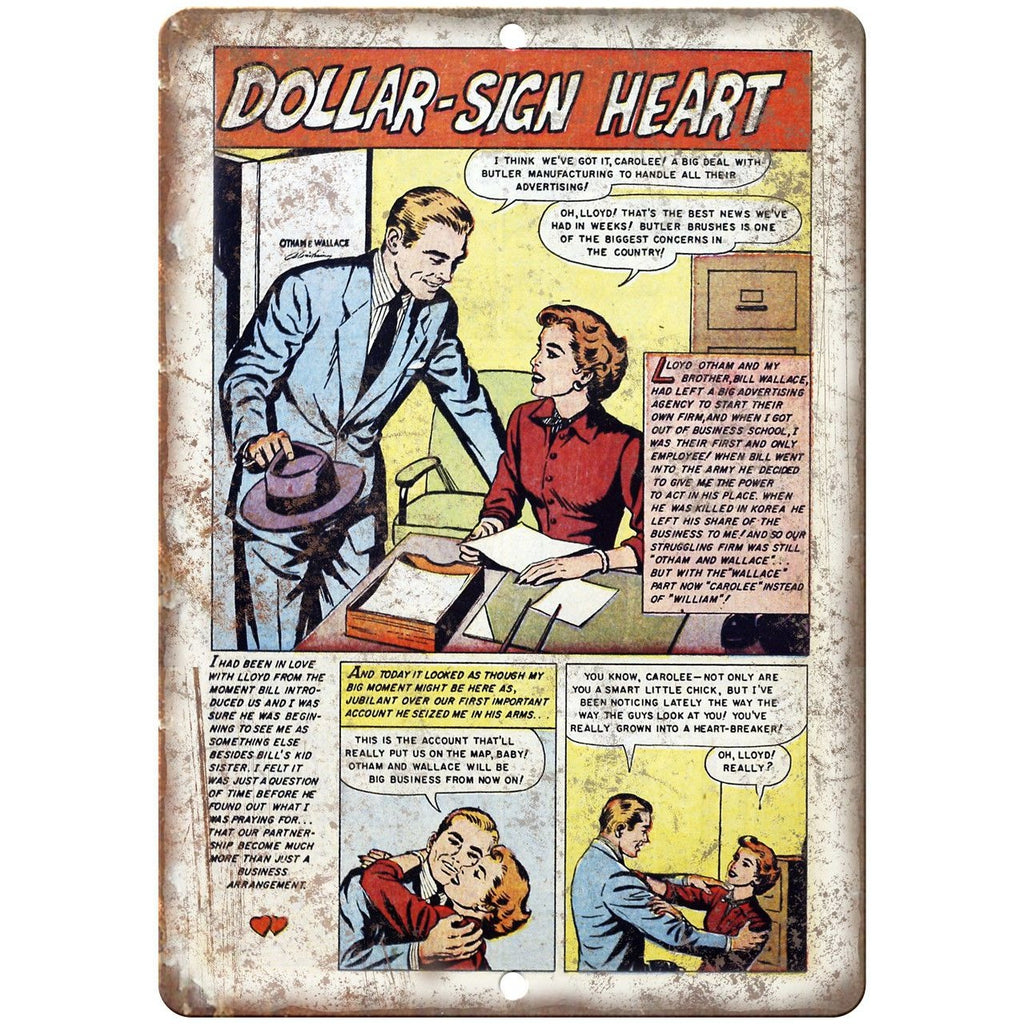 Ace Comics Dollar Sign Heart Vintage Comic 10" X 7" Reproduction Metal Sign J410
