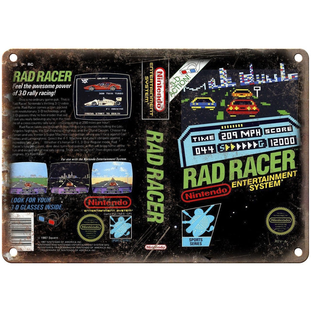 Nintendo Rad Racer Video Game Box Art 10" x 7" Reproduction Metal Sign G128