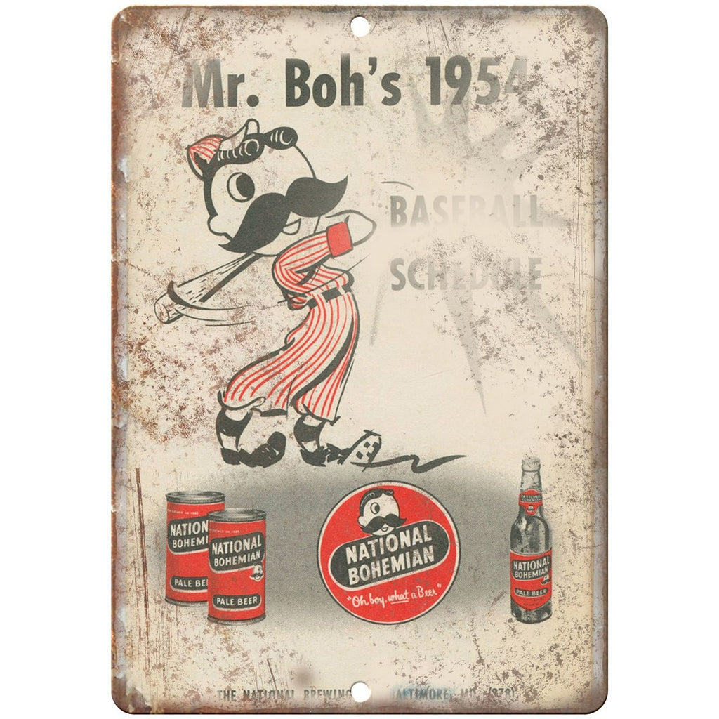 National Bohemian Beer Mr. Boh's Vintage Ad 10" x 7" Retro Look Metal Sign