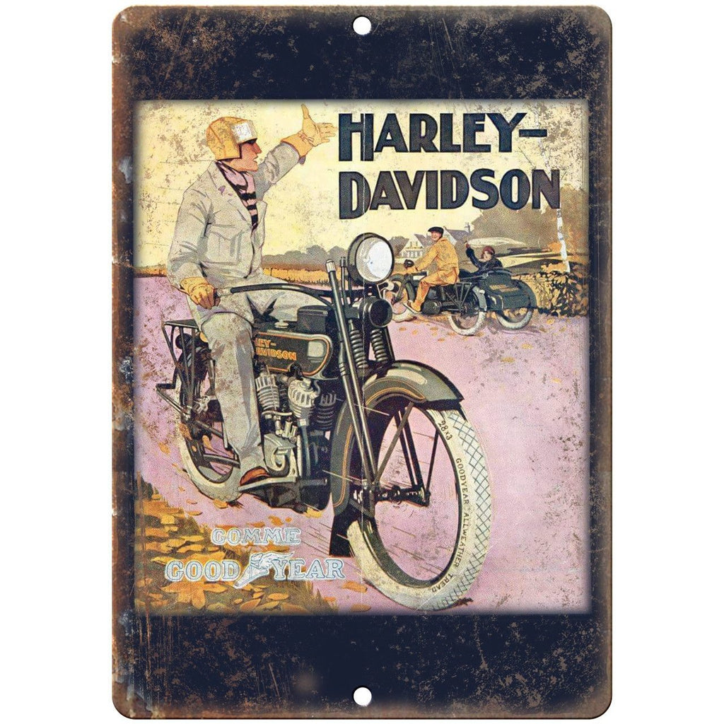 Vintage Harley Davidson Good Year Tire Ad 10" X 7" Reproduction Metal Sign F23