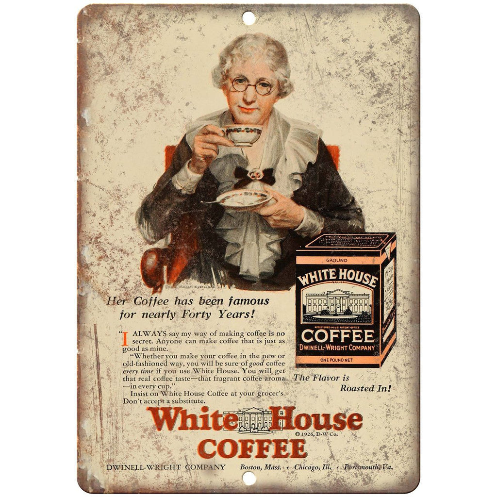 White House Coffee Vintage Ad 10" X 7" Reproduction Metal Sign N290