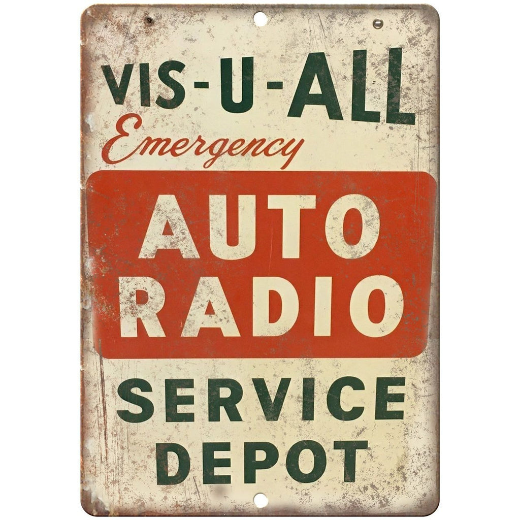 Porcelain Look Emergency Auto Radio Service Depot 10" x 7" Retro Look Metal Sign