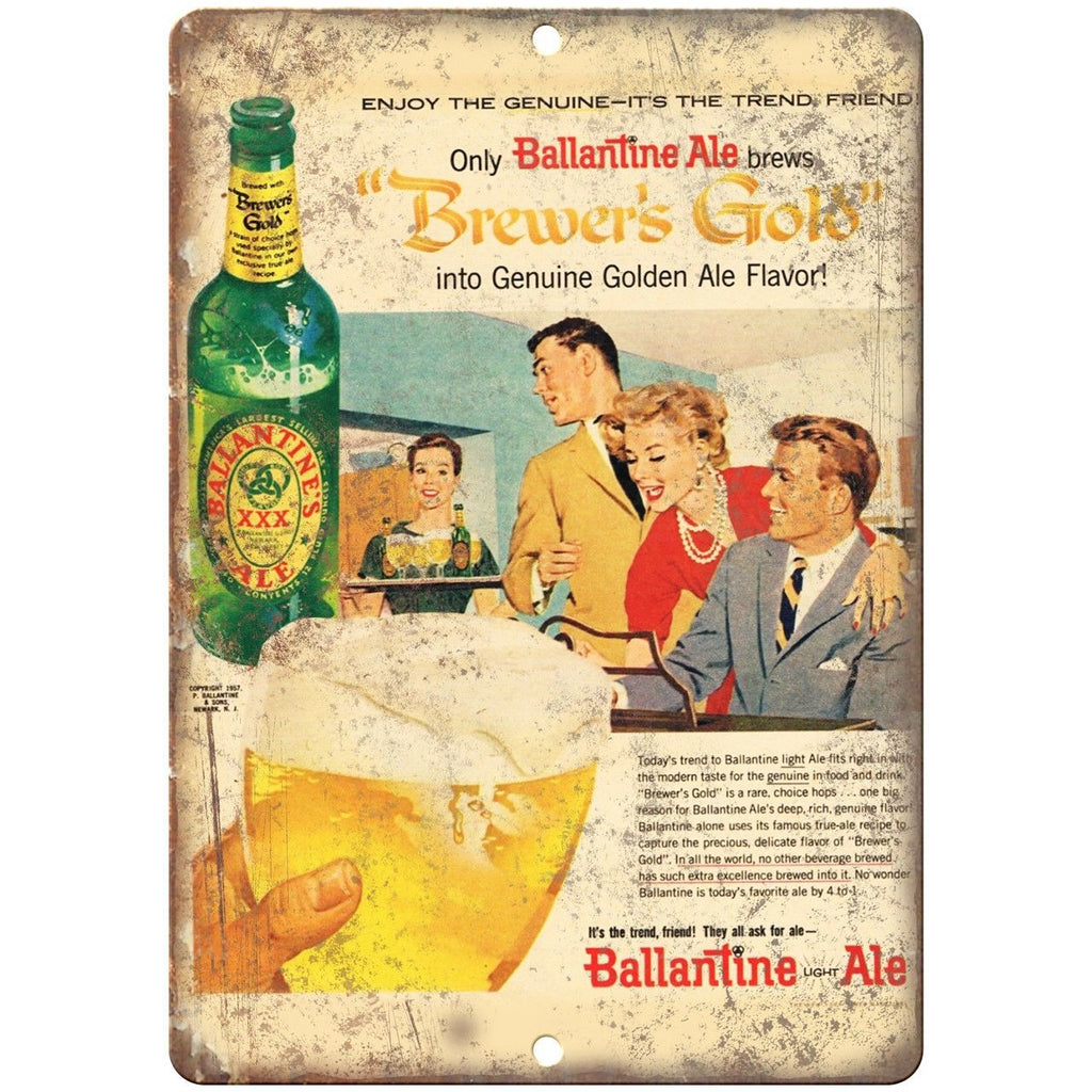 Ballantine Ale Brewer's Gold Vintate D√©cor 10" x 7" Reproduction Metal Sign E304