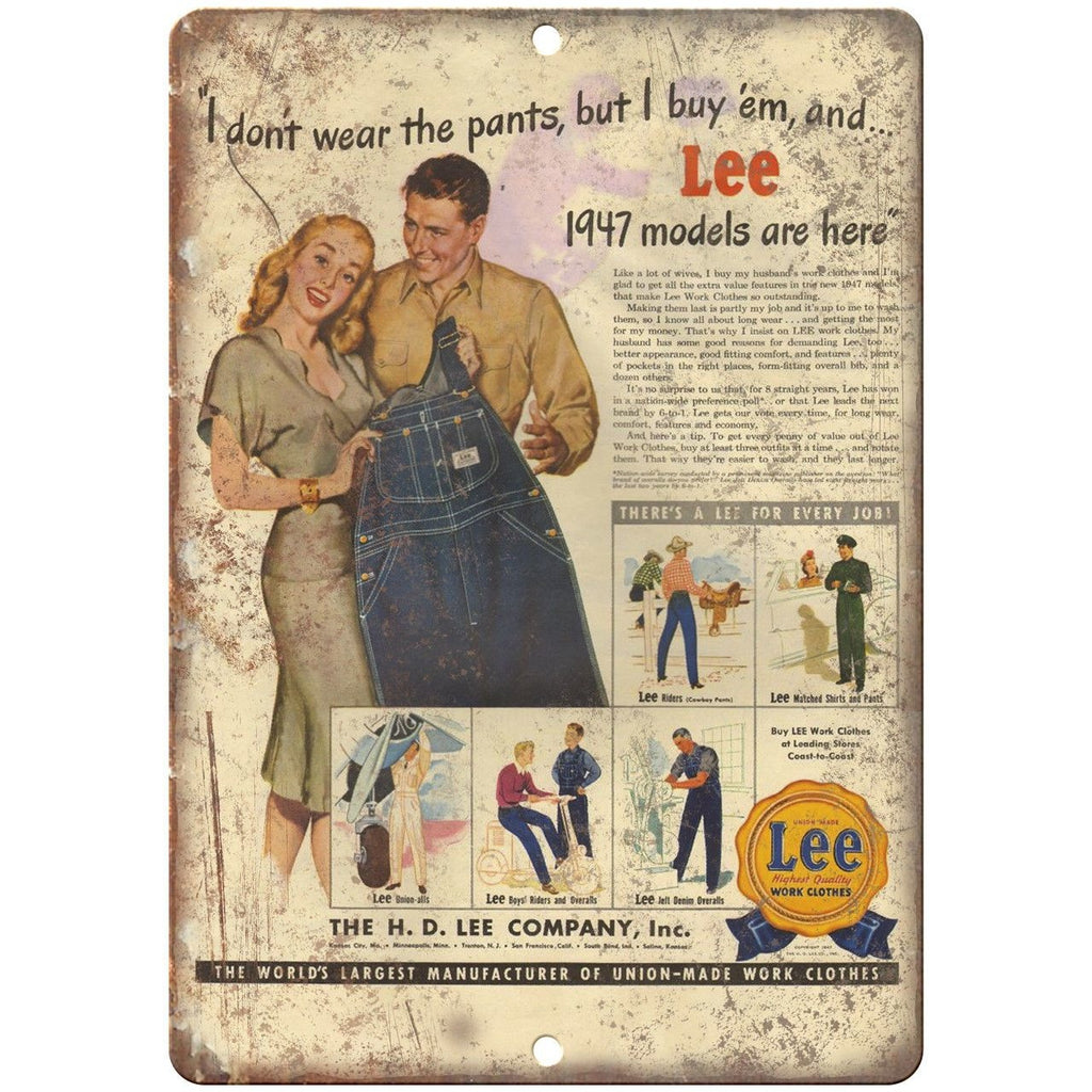 1947 Lee Jeans Work Clothes Vintage Ad 10" X 7" Reproduction Metal Sign ZE11