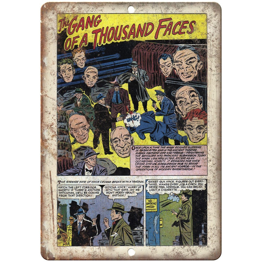 The Gang of A Thousand Faces Comic Strip 10" X 7" Reproduction Metal Sign J319