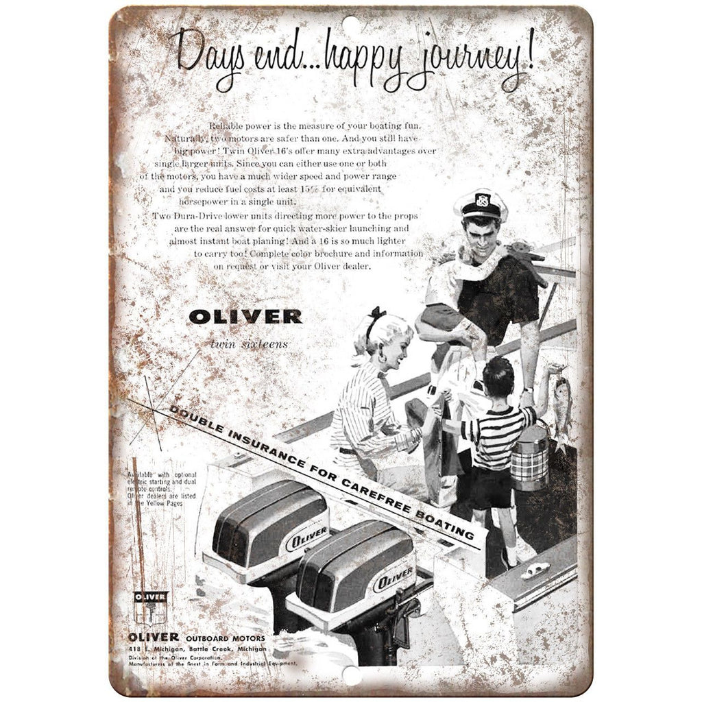 Oliver Outboard Motor Vintage Boat Ad 10" x 7" Reproduction Metal Sign L64